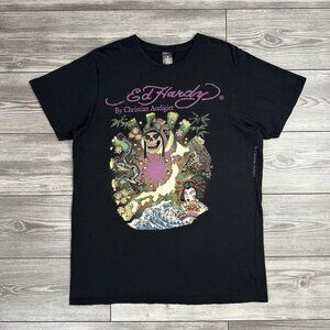 Crazy Y2K ED Hardy By Christian Audiger Kamikaze Skull Graphic T Shirt Grunge